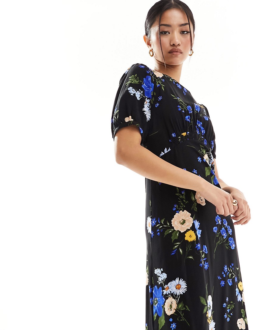 Nobody’s Child Bonnie midi dress in black and blue floral
