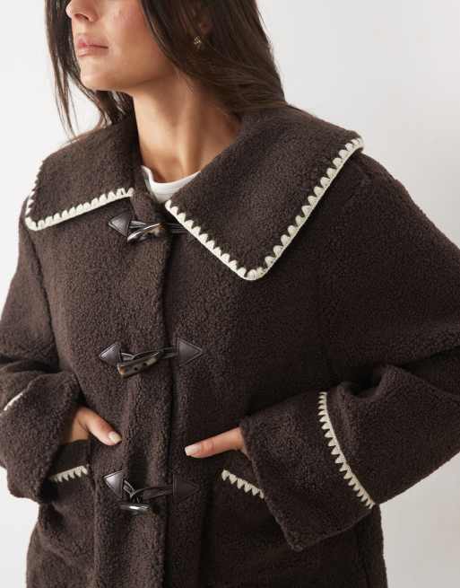 Nobody's Child borg whipstitch pocket detail short jacket in chocolate, 3 of 4