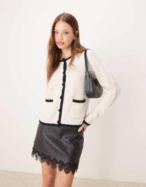Nobody's Child boucle crew neck cardigan in cream - view 1