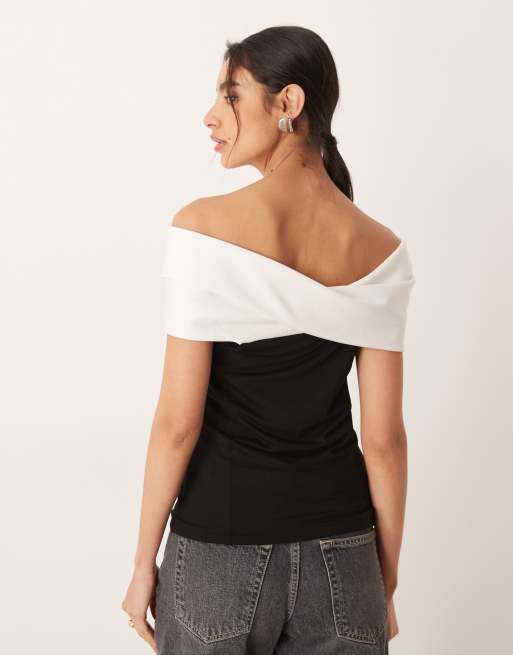 Nobody's Child bow bardot top in black mono, 4 of 4