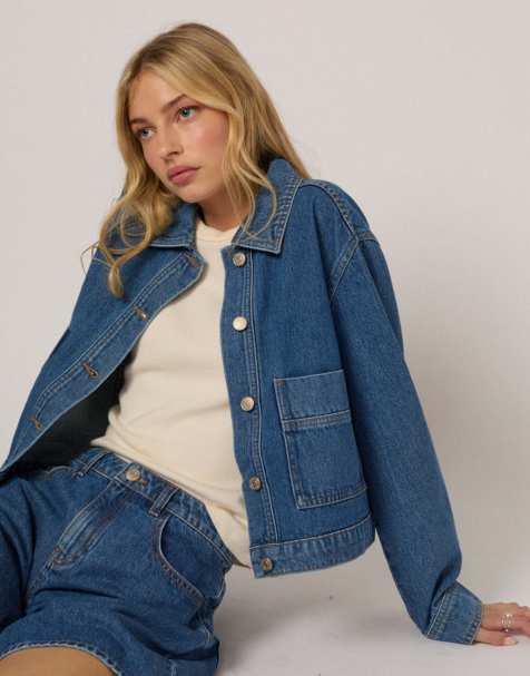 Nobody's Child Boxy cotton denim jacket in blue - view 1