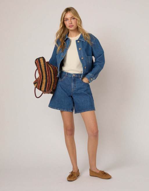 Nobody's Child Boxy cotton denim jacket in blue, 3 of 4