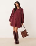 [Nobody's Child] Nobody's Child Bridget cord mini smock dress in burgundy-Red 10 Burgundy
