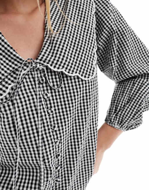 Nobody's Child Bridie blouse in black plaid, 2 of 4