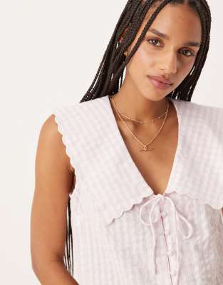 Nobody's Child Bridie collared sleeveless top in lilac gingham