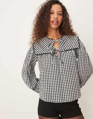 Bridy blouse with collar detail in plaid-Multi