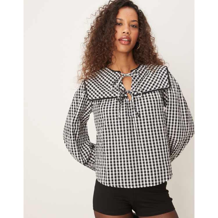 Nobody's Child Bridy blouse with collar detail in plaid | ASOS