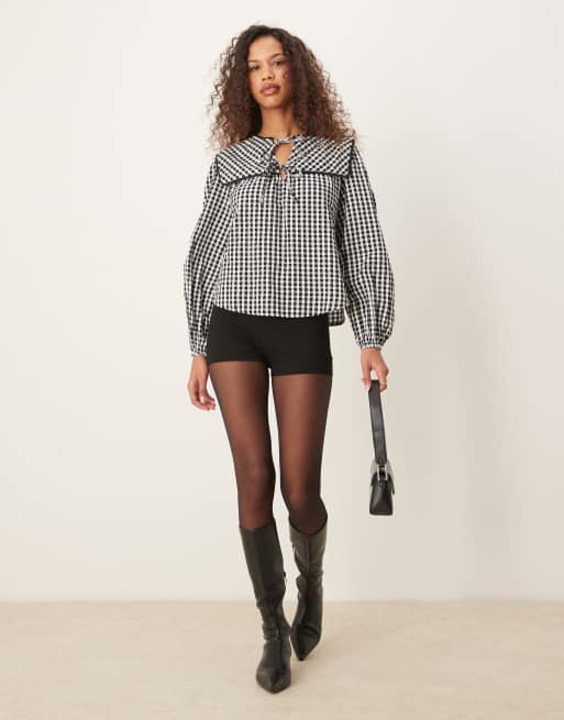 Nobody's Child Bridy blouse with collar detail in plaid , 2 of 4