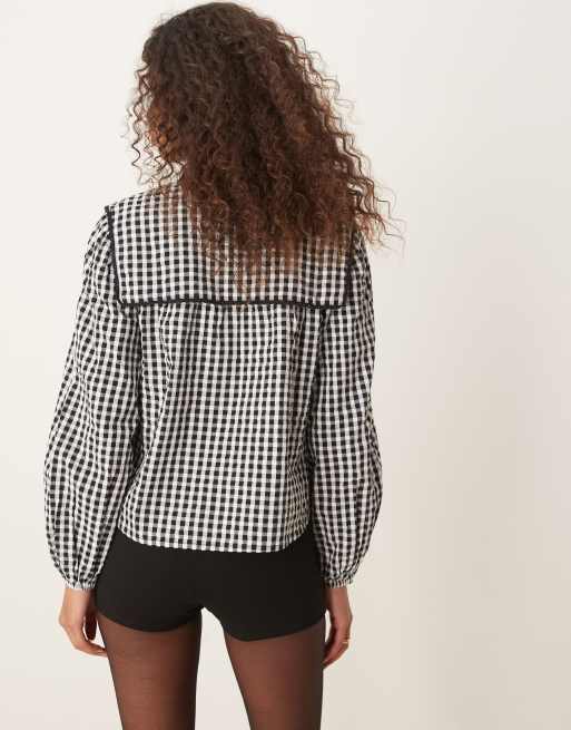 Nobody's Child Bridy blouse with collar detail in plaid , 3 of 4