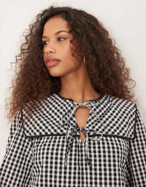 Nobody's Child Bridy blouse with collar detail in plaid , 4 of 4