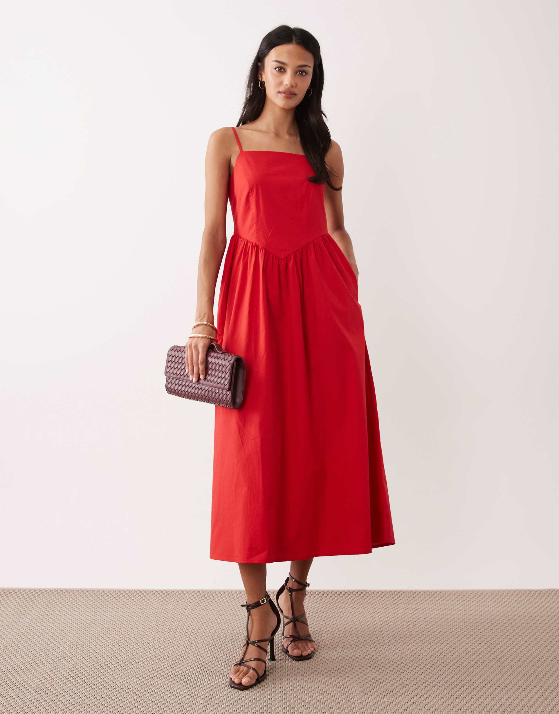 nobody's child briella dropped hem midi dress in red