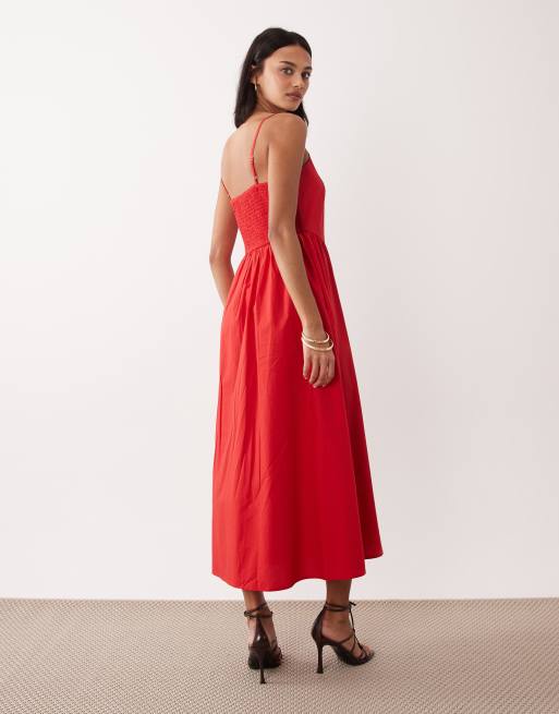 Nobody's Child Briella dropped hem midi dress in red | ASOS