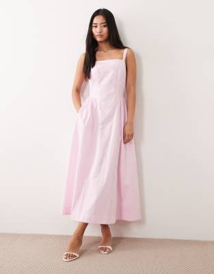 Nobody's Child - Brielle - Midikleid aus Baumwolle in Hellrosa mit eckigem Ausschnitt