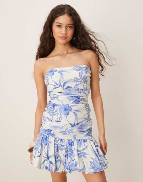 Nobody's Child Briony bandeau bubble hem mini dress in blue floral - view 1