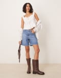 [Nobody's Child] Nobody's Child Brixton longline denim shorts in mid wash-Blue 10 Mid Blue