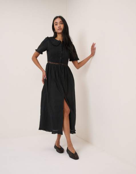 Nobody's Child Broderie anglaise orla midi dress in black - view 1