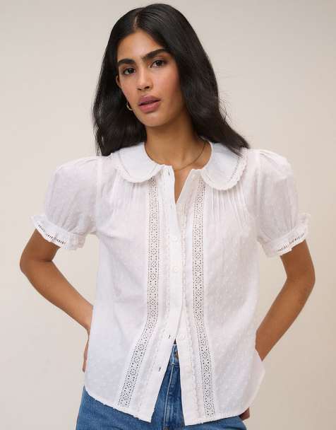 Nobody's Child Broderie anglaise peter pan collar blouse in white - view 1