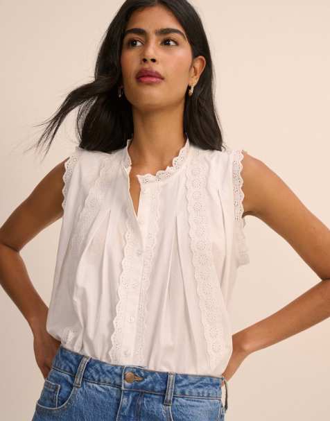 Nobody's Child Broderie anglaise trim blouse in white - view 1