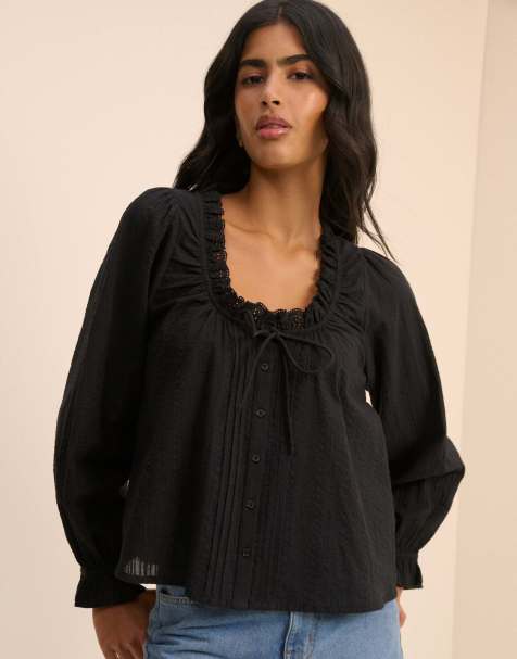 Nobody's Child Broderie anglaise trim lumi blouse in black - view 1