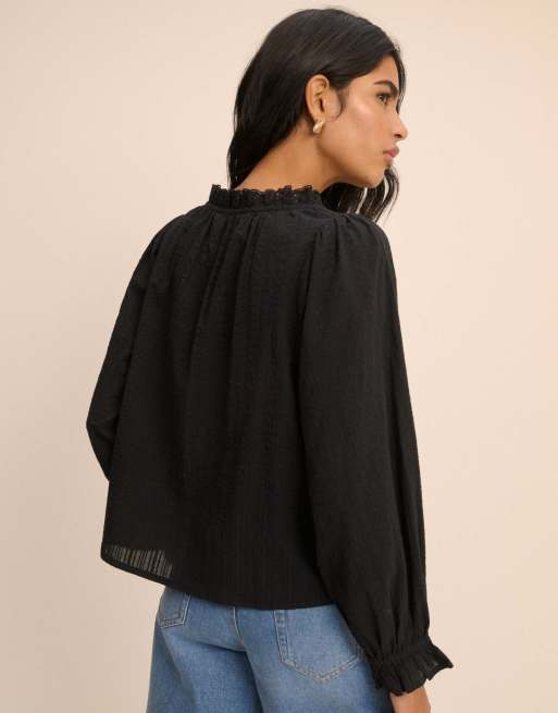 Nobody's Child Broderie anglaise trim lumi blouse in black, 5 of 5