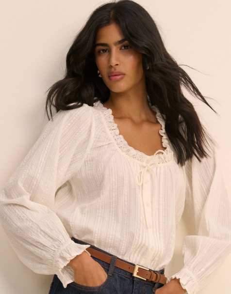 Nobody's Child Broderie anglaise trim lumi blouse in white - view 1