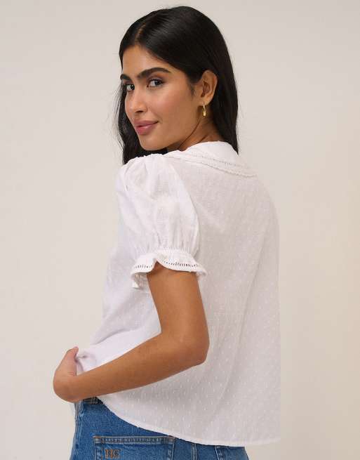 Nobody's Child Broderie cotton anglaise peter pan collar blouse in white, 2 of 4