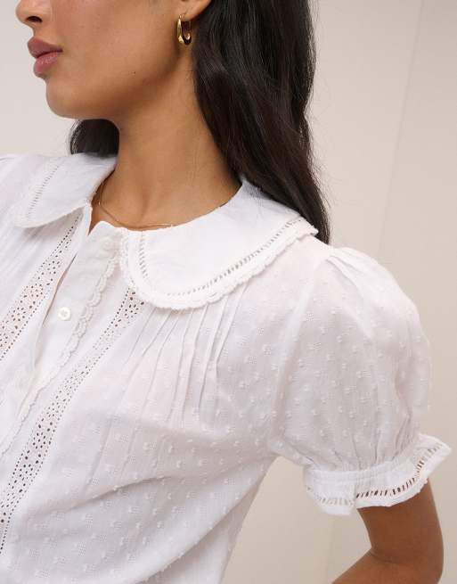 Nobody's Child Broderie cotton anglaise peter pan collar blouse in white, 3 of 4