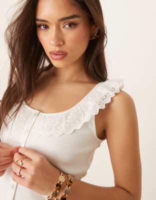 NOBODY'S CHILD BRODERIE RUFFLE RIBBED TOP 