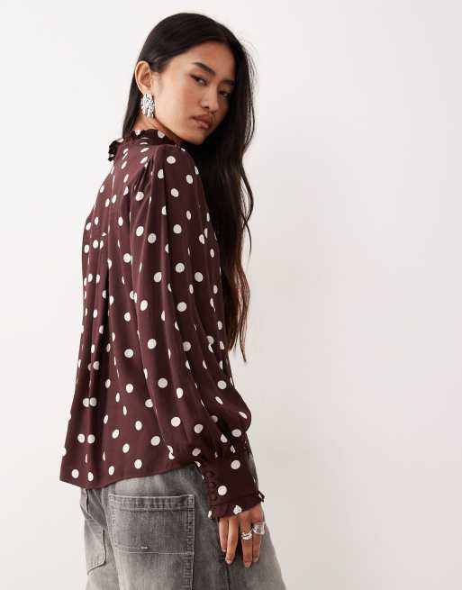 Nobody's Child Bronte button up blouse in brown spot, 4 of 4