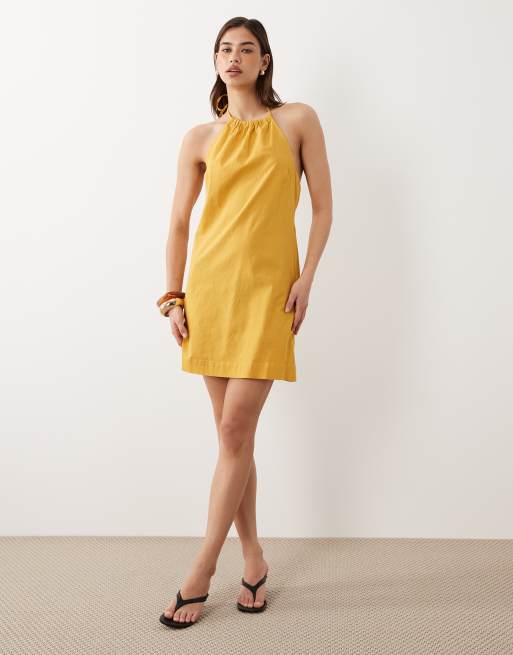 Nobody's Child - Brooka - Robe courte dos nu en lin mélangé - Jaune, 2 de 4
