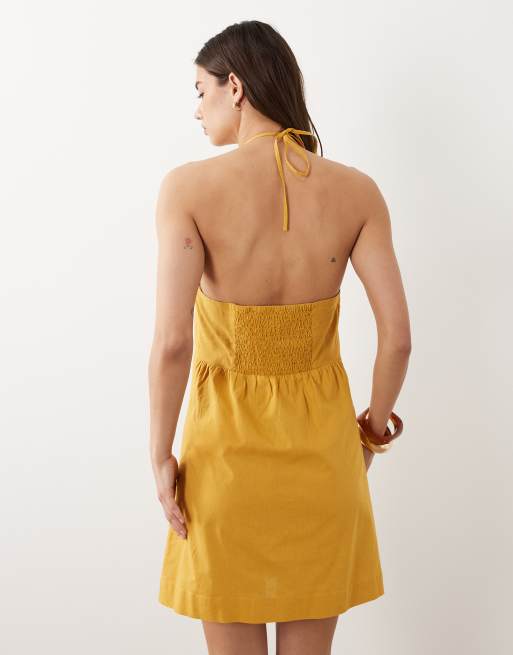Nobody's Child - Brooka - Robe courte dos nu en lin mélangé - Jaune, 4 de 4