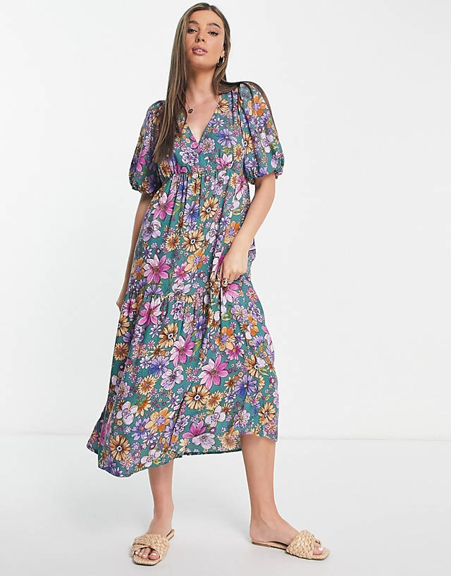 Nobody's Child - bubble sleeve floral print dress in multicolour