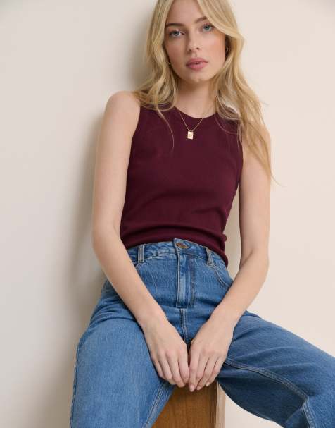 Nobody's Child Burgundy ribbed racer vest in burgundy - view 1