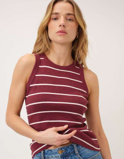 Nobody's Child Burgundy striped racer vest in burgundy - view 1