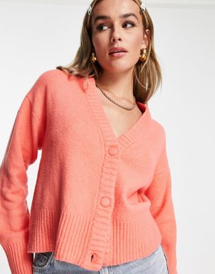 button front cardigan in coral-Gray
