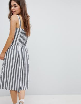 striped button front midi dress