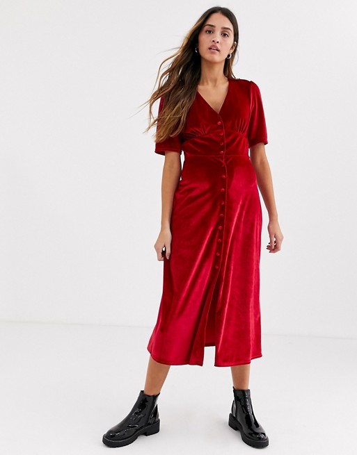Hedendaags Nobody's Child button front midi tea dress in red velvet | ASOS HD-58