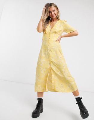 yellow midi tea dress