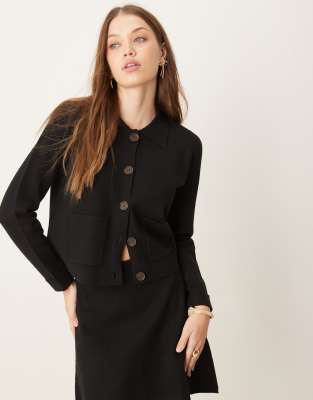 Nobody's Child button through collared cardigan in black co-ord