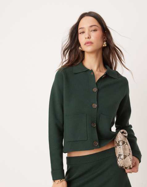Nobody's Child button through collared cardigan in dark green (part of a set) - view 1