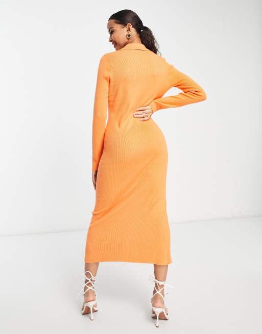 Nobody's Child button through knitted dress in orange | ASOS