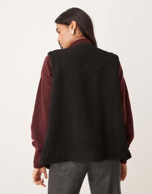 Nobody's Child button up borg gilet in black