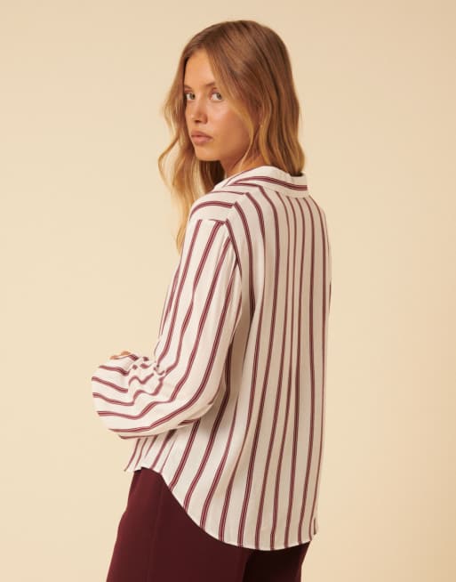 Nobody's Child button up shirt in brown and white stripe, 3 of 4