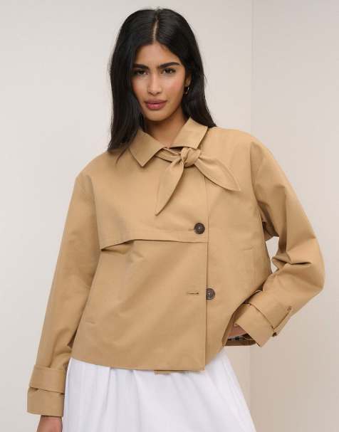 Nobody's Child Camel tie trench jacket in grey - view 1