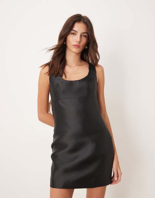 Nobody's Child – Cameron – Satin-Minikleid in Schwarz-Weiß mit Rückenschleife, 3 von 4