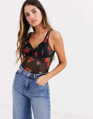 Nobody's Child cami body in rose mesh-Red Red