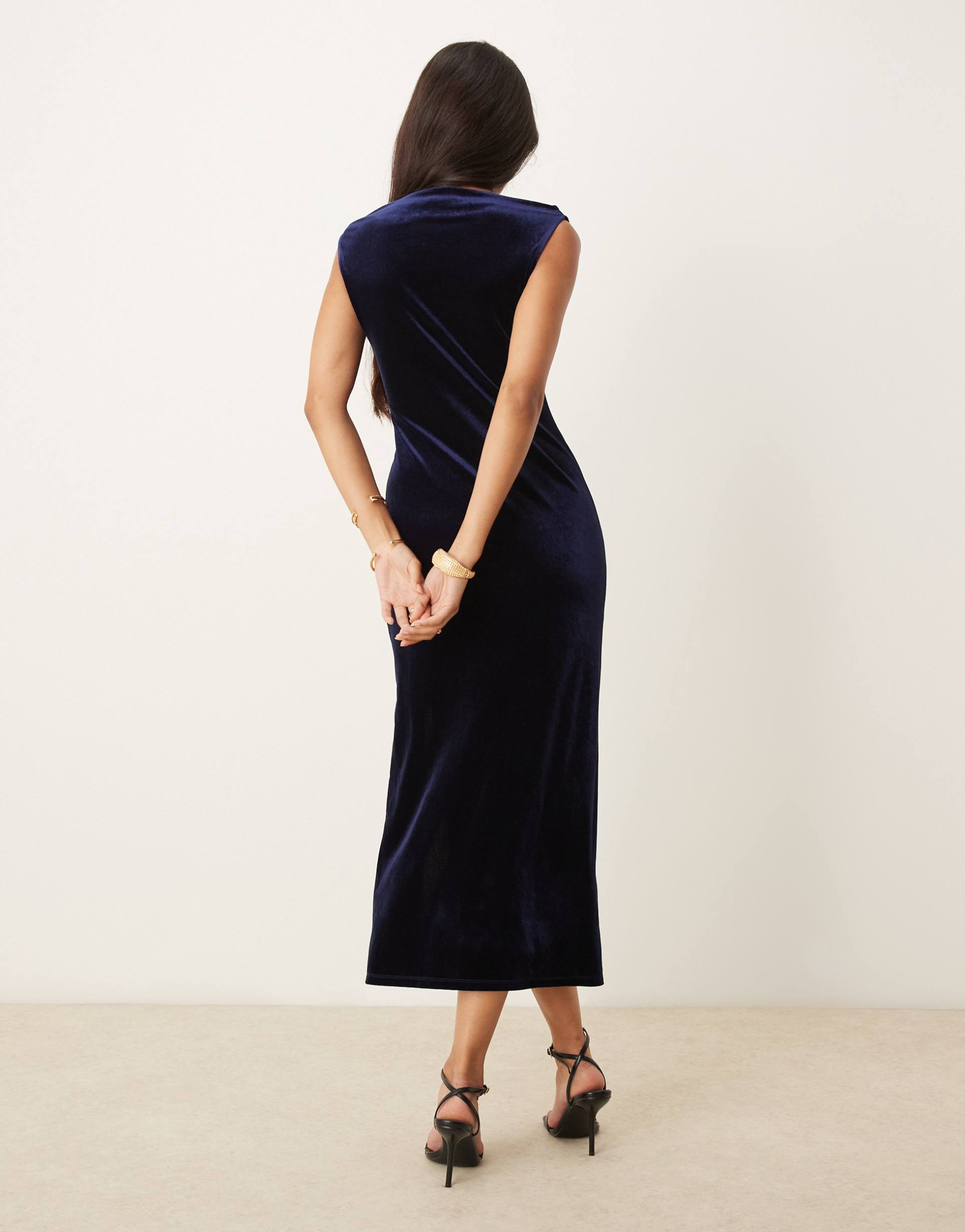 nobody's child camile velvet midi dress in ink blue