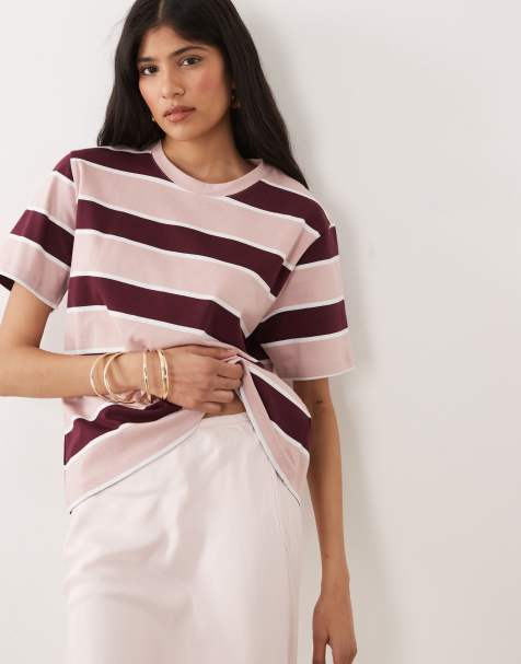 Nobody's Child - Camiseta a rayas rosas y burdeos de corte cuadrado - view 1