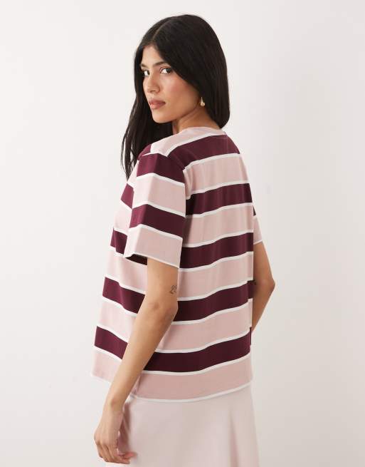 Nobody's Child - Camiseta a rayas rosas y burdeos de corte cuadrado, 4 de 4