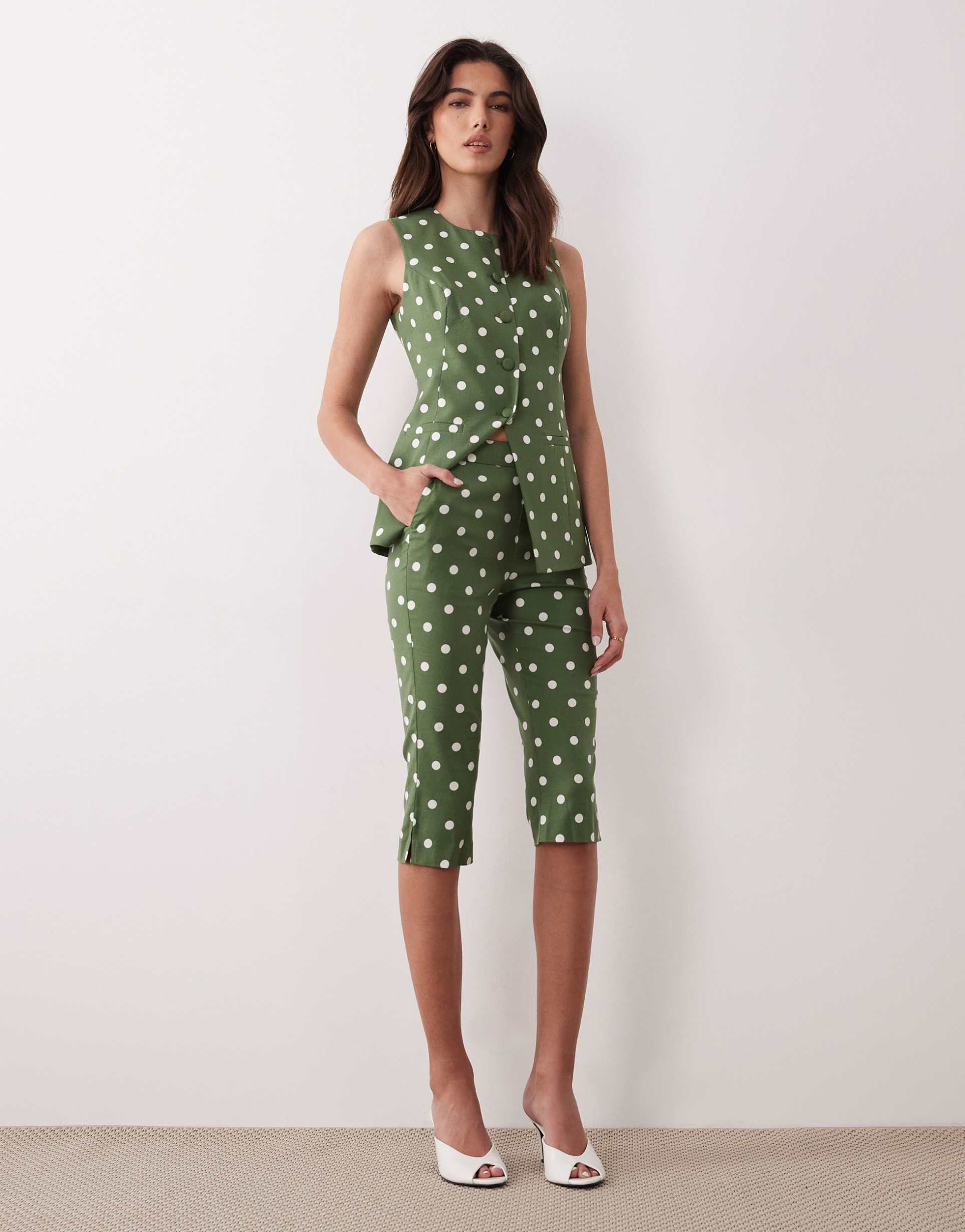 nobody's child capri pants in polka dot green - part of a set